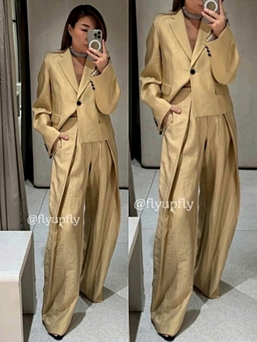 ZARA SET 2 pc  METALLIC BLAZER JACKET  AND WIDE PANTS GOLD SIZE S/M